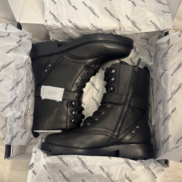 Karl Lagerfeld Black Calf Boots Size 7 - Picture 2 of 4
